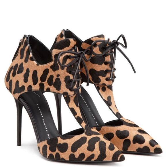 Revolve Giuseppe Zanotti FRIDA Leopard Cheetah Print Lace Up Stiletto - Picture 1 of 13